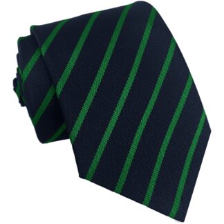 British Made - Navy Blue and Emerald School Narrow Stripe Tie or Clip On Tie
