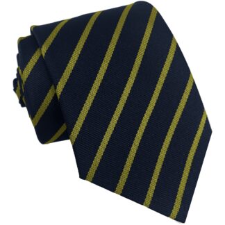 British Made - Navy Blue and Gold School Narrow Stripe Tie or Clip On Tie