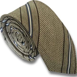 100% Silk Skinny Tie (Vintage Beige Stripe)