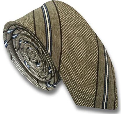 100% Silk Skinny Tie (Vintage Beige Stripe)