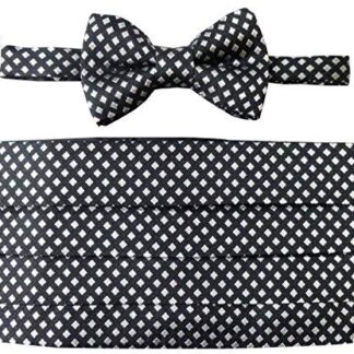 Black & Silver Harlequin Check Cummerbund Set (Includes Bow Tie & Pocket Square)