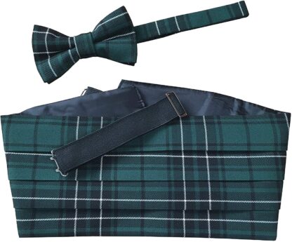Maclean Green Tartan Bow Tie and Cummerbund Part of Set comes with Handkerchief/Pocket Square Adult Mens Polyester