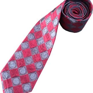 Mens 100% Ruched Silk Tie in Red & Grey Harlequin Check
