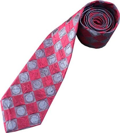 Mens 100% Ruched Silk Tie in Red & Grey Harlequin Check