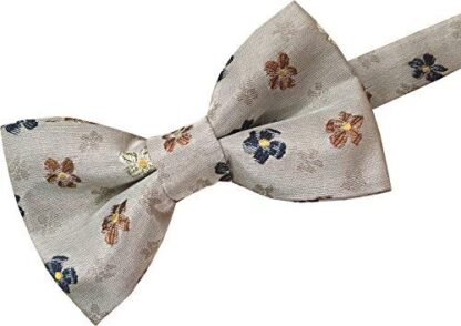 Mens 100% Silk Bow Tie (Beige Floral Design)