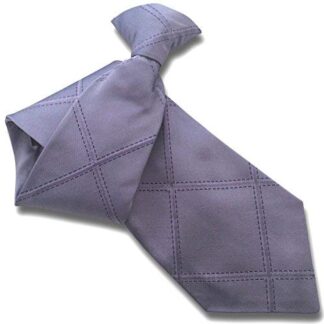 Mens 100% Silk Clip On Neck Tie (Metallic Purple Check)