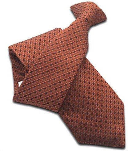 Men's 100% Silk Clip On Tie (Bronze Circle Check)