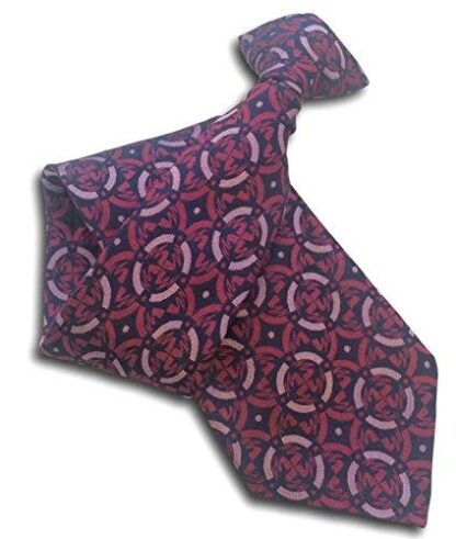 Mens 100% Silk Clip On Tie (Navy with Fuchsia Oval Design)