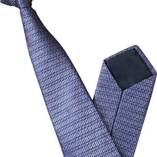 Mens 100% Silk Clip On Tie (Purple & Grey Rectangle Design)