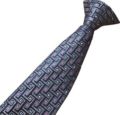 Mens 100% Silk Geometric Clip On Tie