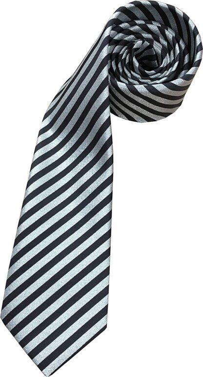 Mens Black & Silver Glitter Stripe Neck Tie