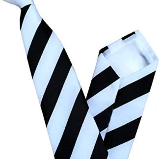 Mens Black & Super White Stripe Clip On Neck Tie