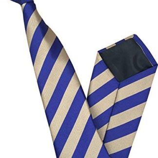 Mens Clip On Tie (Beige & Royal Blue Stripes)