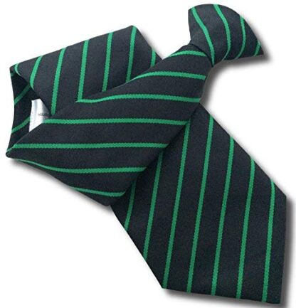 Mens Clip On Tie - Black with Slim Emerald Stripe