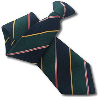 Mens Clip On Tie (Bottle Green & Navy Coloured Stripes)