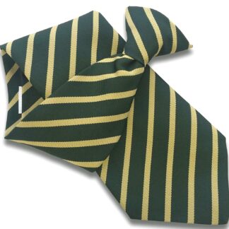 Mens Clip On Tie - Bottle Green with Gold Stripes