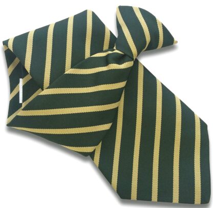 Mens Clip On Tie - Bottle Green with Gold Stripes