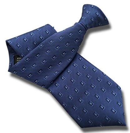 Mens Clip On Tie - Dark Blue Rectangle Design