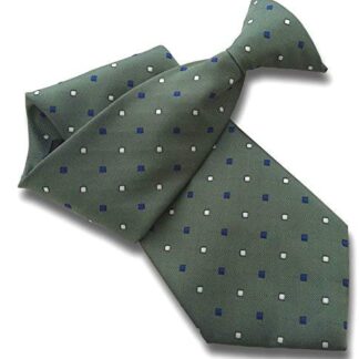 Mens Clip On Tie (Dark Green with Royal Blue & White Diamonds)