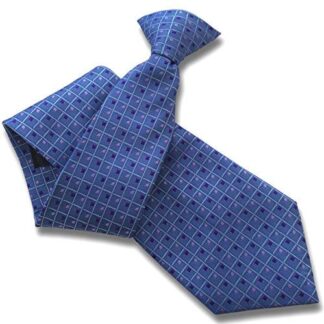 Mens Clip On Tie (Light Blue with Sky Check & Purple Squares)