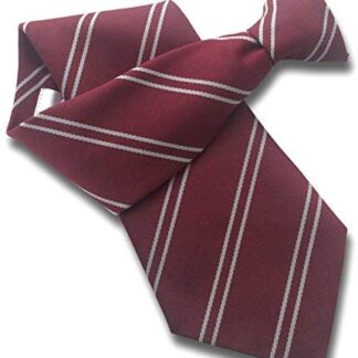 Mens Clip On Tie - Maroon with Double Silver Stripes