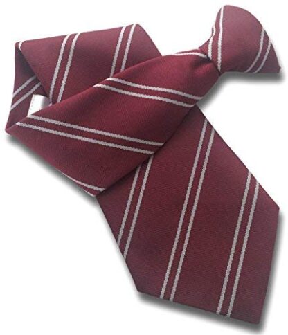 Mens Clip On Tie - Maroon with Double Silver Stripes
