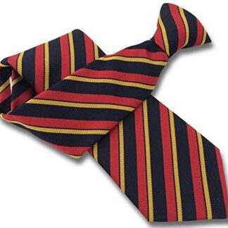Mens Clip On Tie (Navy, Red & Gold Stripe)