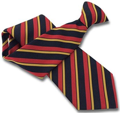 Mens Clip On Tie (Navy, Red & Gold Stripe)