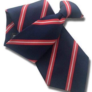 Mens Clip On Tie (Navy with Red & White Stripes)