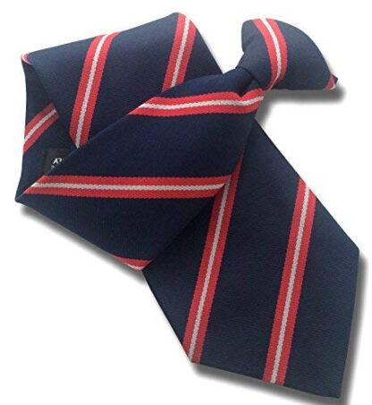 Mens Clip On Tie (Navy with Red & White Stripes)