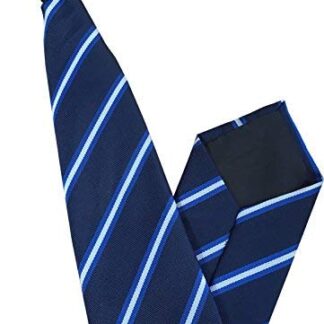 Mens Clip On Tie - Navy with Royal Blue & White Stripe