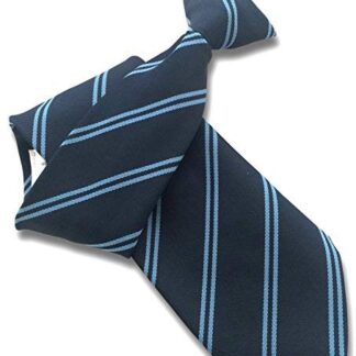 Mens Clip On Tie - Navy with Sky Blue Double Stripes