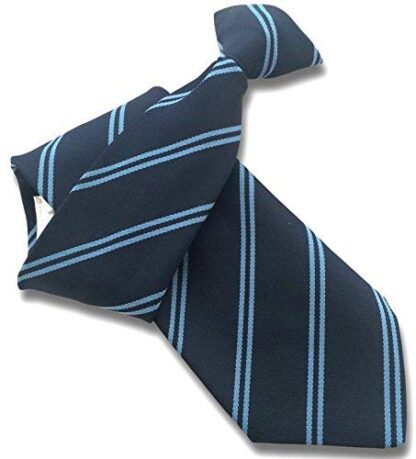 Mens Clip On Tie - Navy with Sky Blue Double Stripes