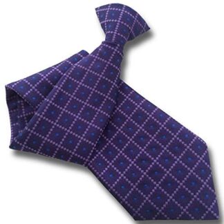 Mens Clip On Tie (Purple & Lilac Check with Royal Blue Diamonds)