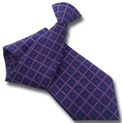 Mens Clip On Tie (Purple & Lilac Check with Royal Blue Diamonds)