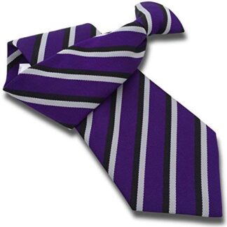 Mens Clip On Tie (Purple with Black & White Stripes)