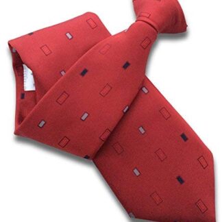 Mens Clip On Tie (Red with Black & Silver Rectangles)