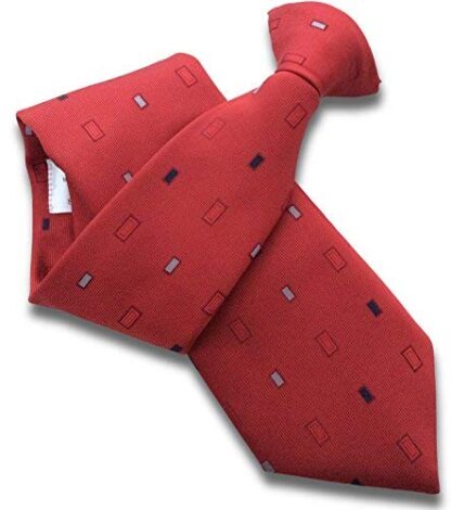 Mens Clip On Tie (Red with Black & Silver Rectangles)