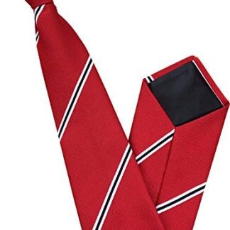 Mens Clip On Tie - Red with Black & White Stripes