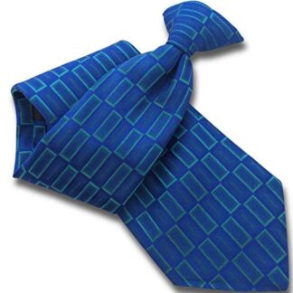 Mens Clip On Tie (Royal Blue & Green Rectangle)