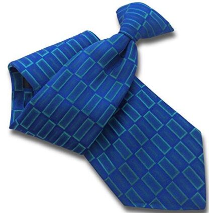 Mens Clip On Tie (Royal Blue & Green Rectangle)