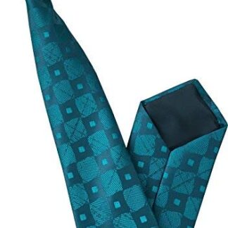 Mens Clip On Tie (Teal Retro Check Design)