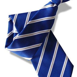 Mens Clip-On Tie in Royal Blue with White & Gold Stripe