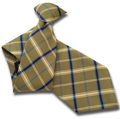 Mens Gold & Blue Check Clip On Neck Tie