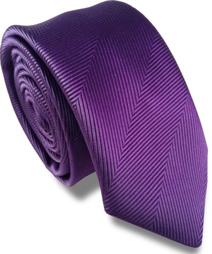 Mens Herringbone Purple Skinny Neck Tie