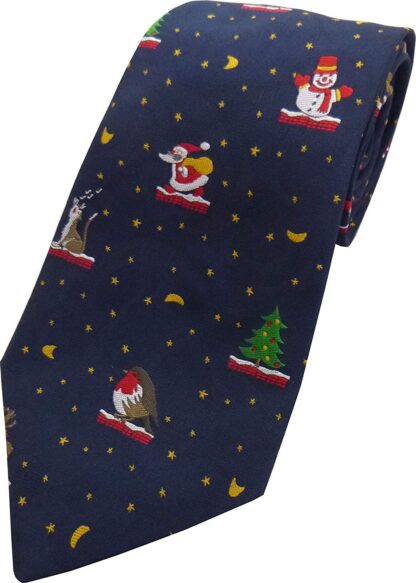 Mens High Quality Navy Tie with Christmas Design - Image 3