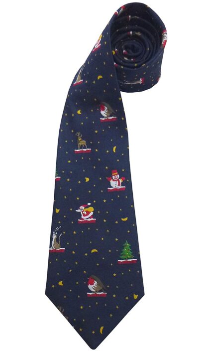 Mens High Quality Navy Tie with Christmas Design