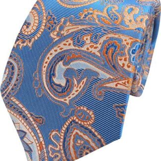 Mens Paisley Woven Neck Tie (Blue & Orange)