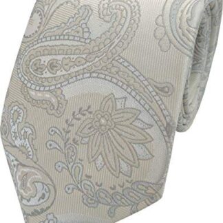 Mens Paisley Woven Neck Tie (Cream & Silver)