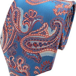 Mens Paisley Woven Neck Tie (Mid Blue & Orange)